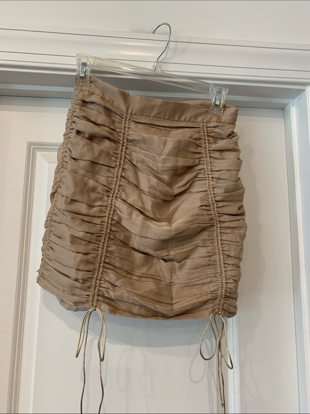ASOS Beige Ruched Drawstring Mini Skirt 4 NWT